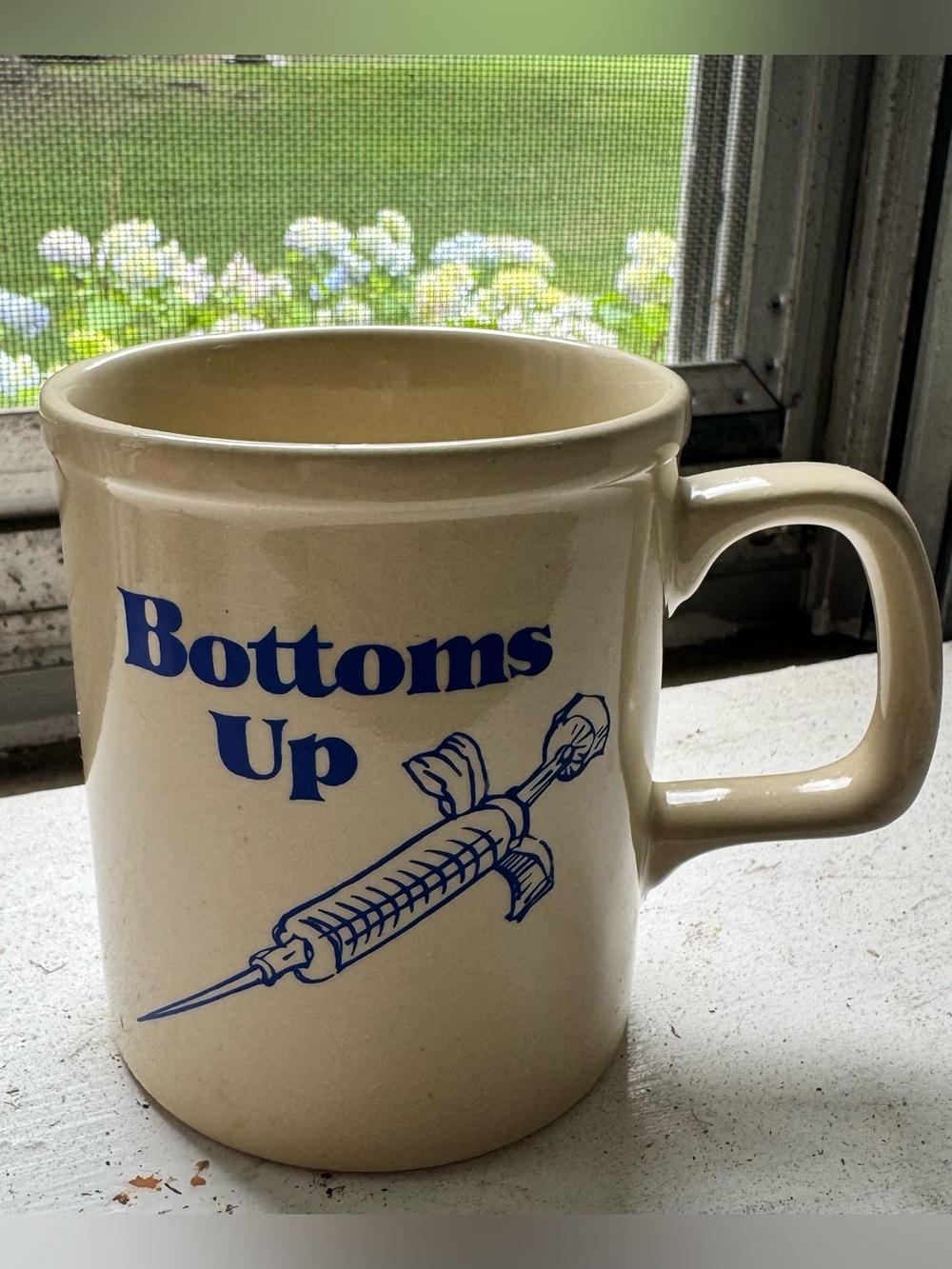 Vintage Bottoms Up Nurse Medical Syringe Mug Made in Japan. Retro VTG Coffee Cup
